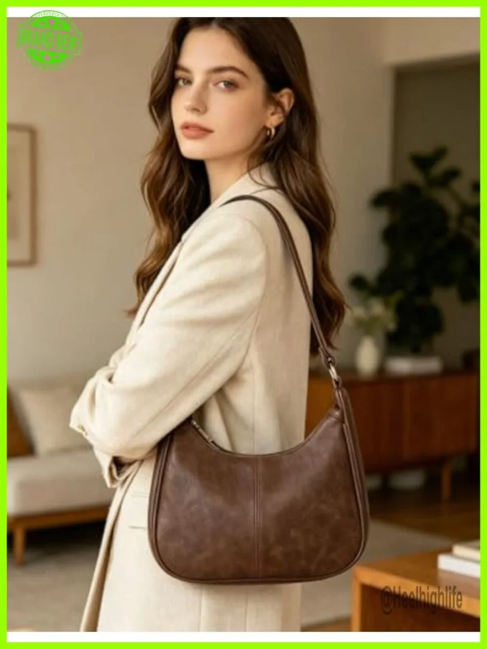 Slouchy Vegan Leather Hobo Shoulder Bag with Back Zip Pocket